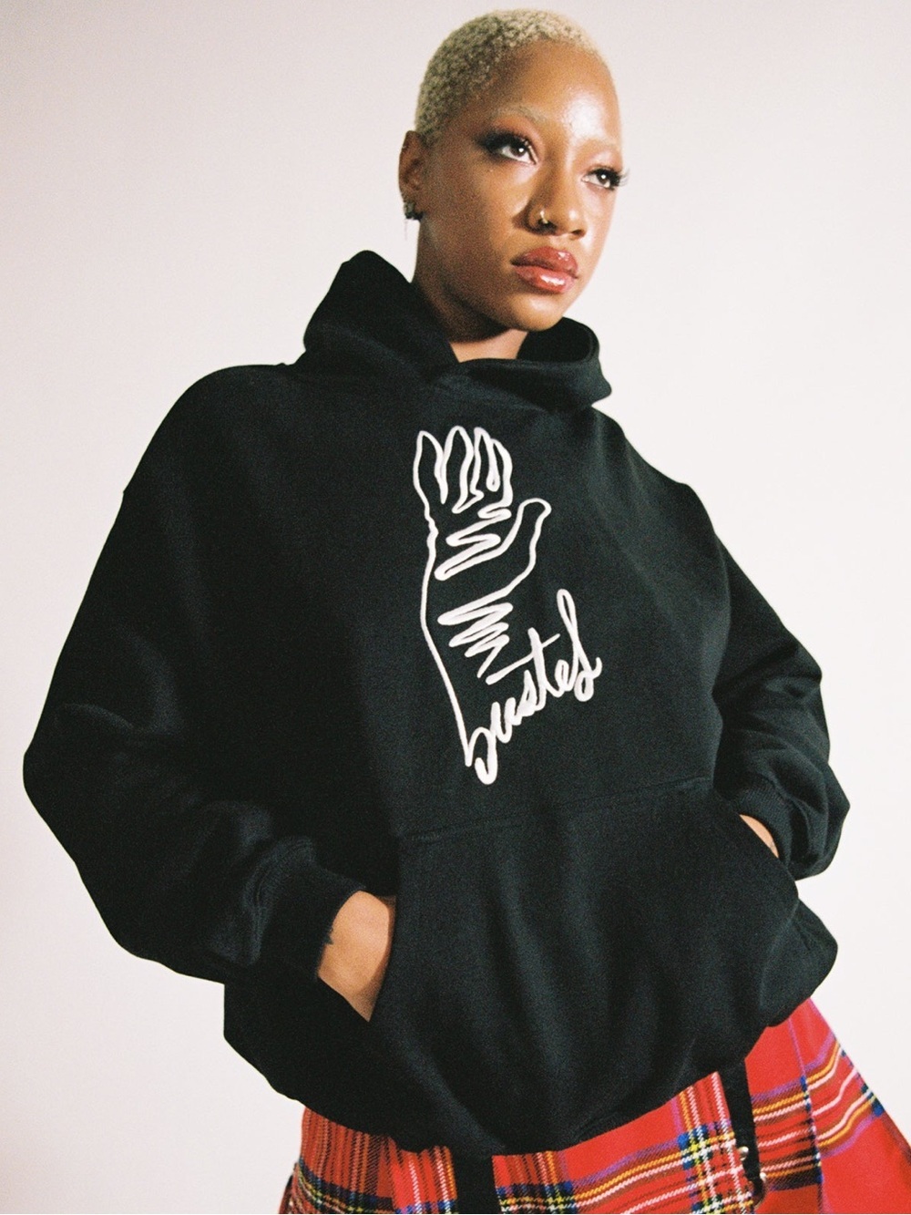 Bustedbrand Embroidered Hoodie Sweatshirt Hand Grunge Indie Baggy Loose Sz Large